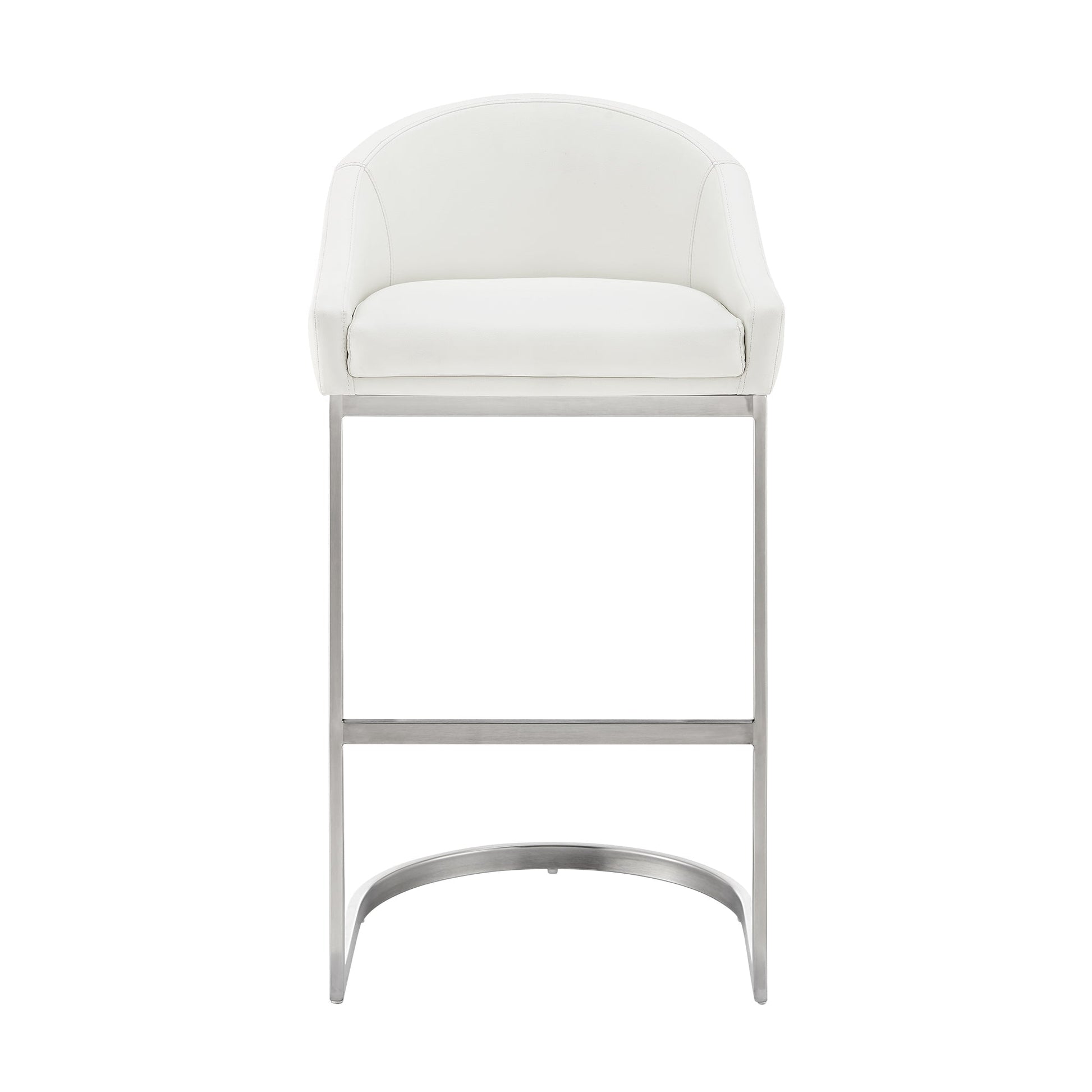 Benzara BM295450 Lina 24" White Faux Leather Counter Stool Chair With Metal Cantilever Base