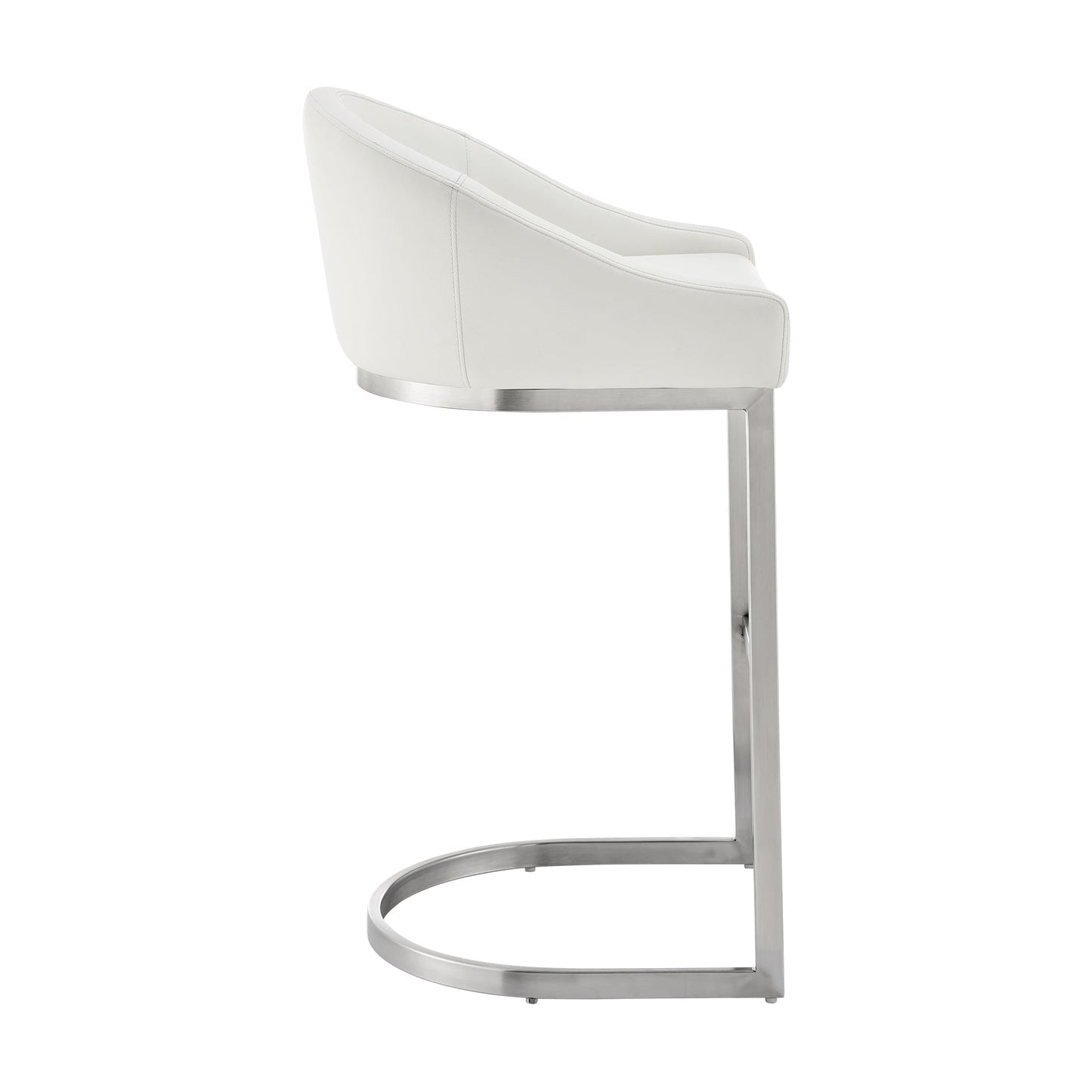 Benzara BM295450 Lina 24" White Faux Leather Counter Stool Chair With Metal Cantilever Base