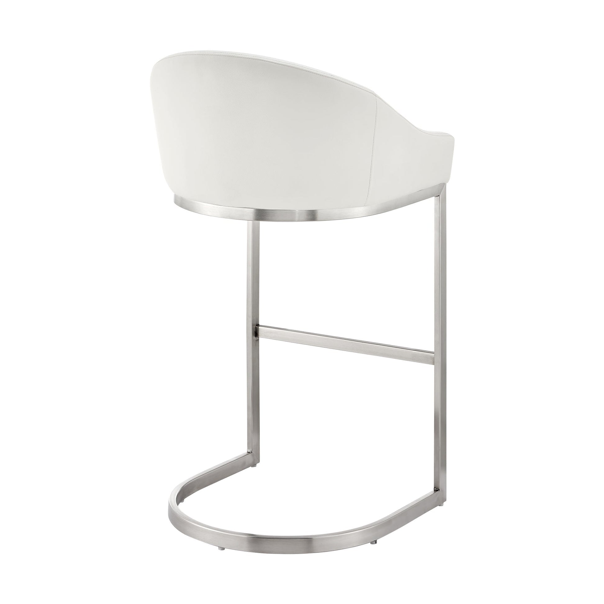 Benzara BM295450 Lina 24" White Faux Leather Counter Stool Chair With Metal Cantilever Base