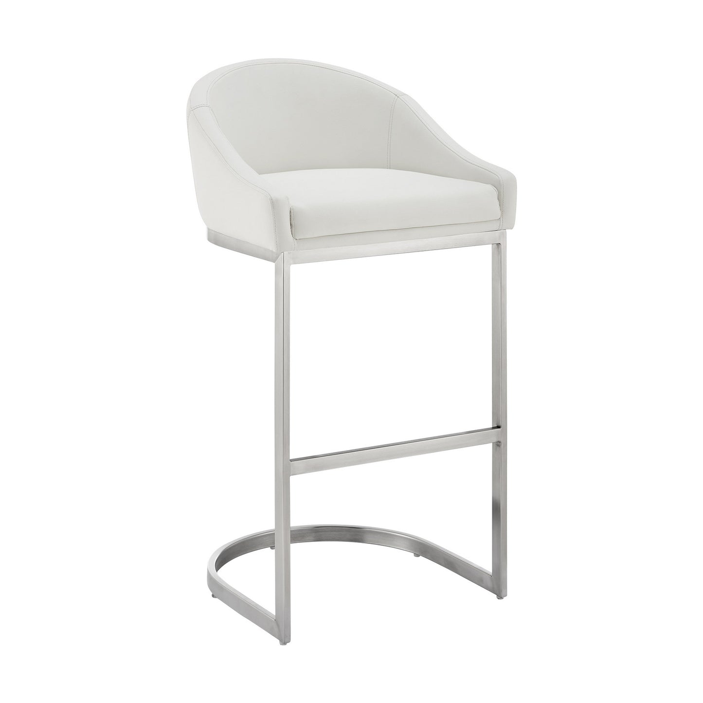 Benzara BM295450 Lina 24" White Faux Leather Counter Stool Chair With Metal Cantilever Base