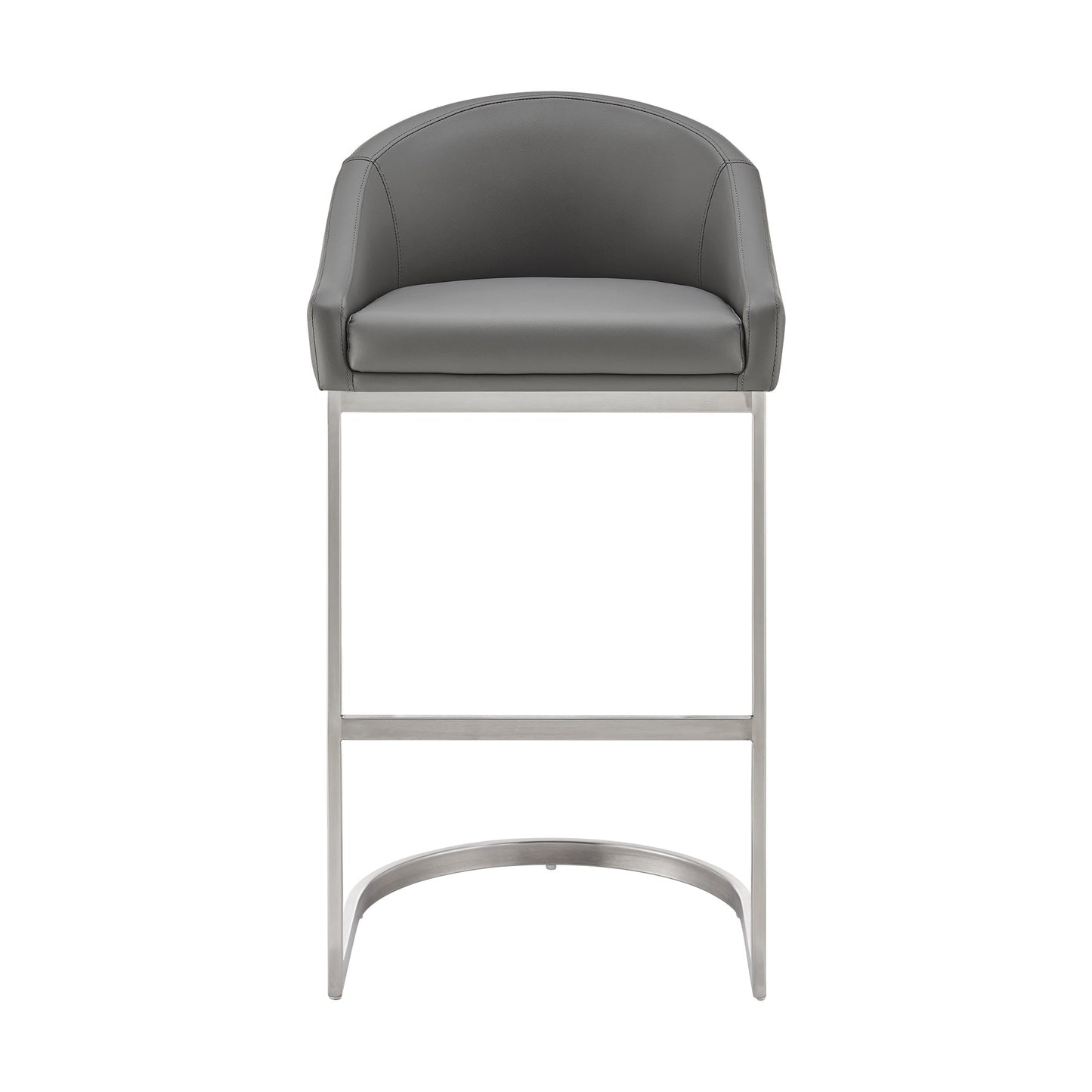 Benzara BM295452 Lina 24" Gray Faux Leather Counter Stool Chair With Metal Cantilever Base