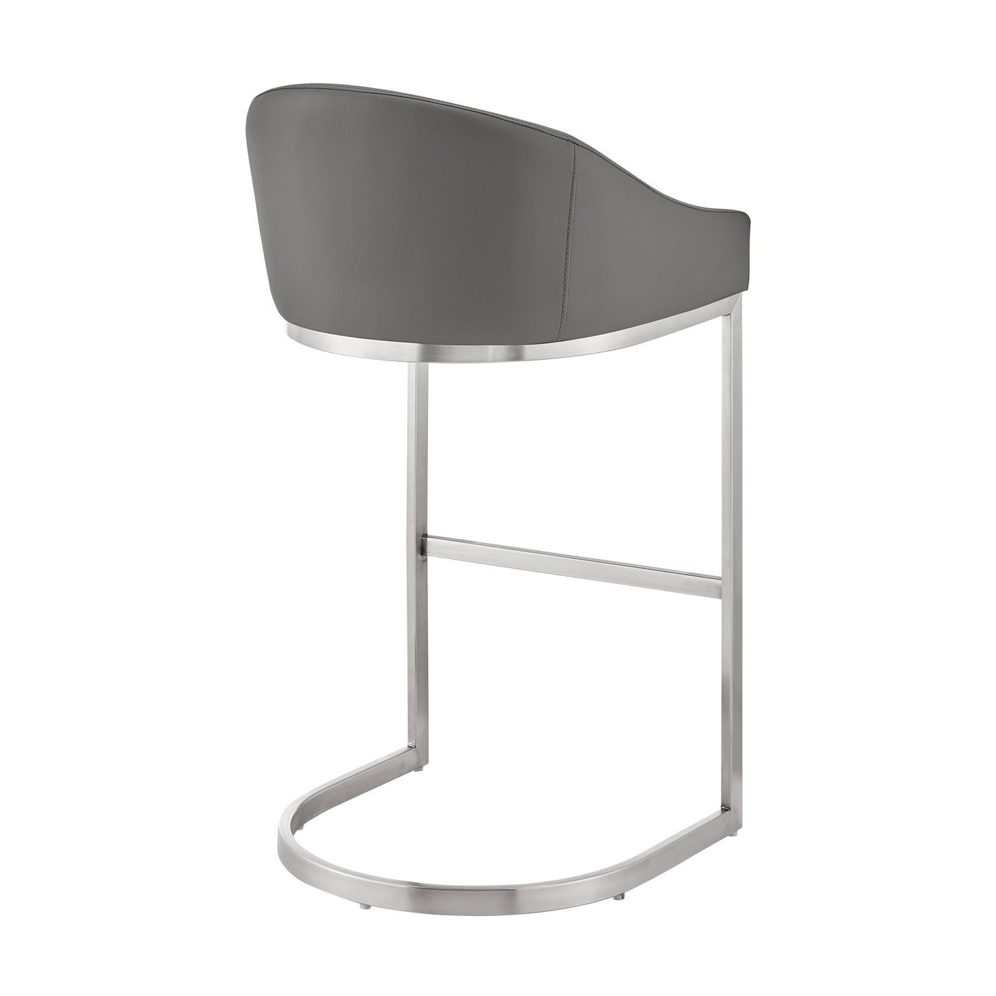 Benzara BM295452 Lina 24" Gray Faux Leather Counter Stool Chair With Metal Cantilever Base