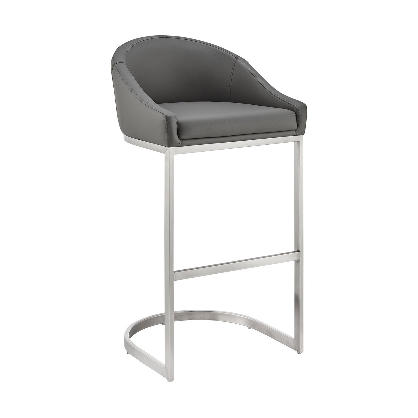 Benzara BM295452 Lina 24" Gray Faux Leather Counter Stool Chair With Metal Cantilever Base