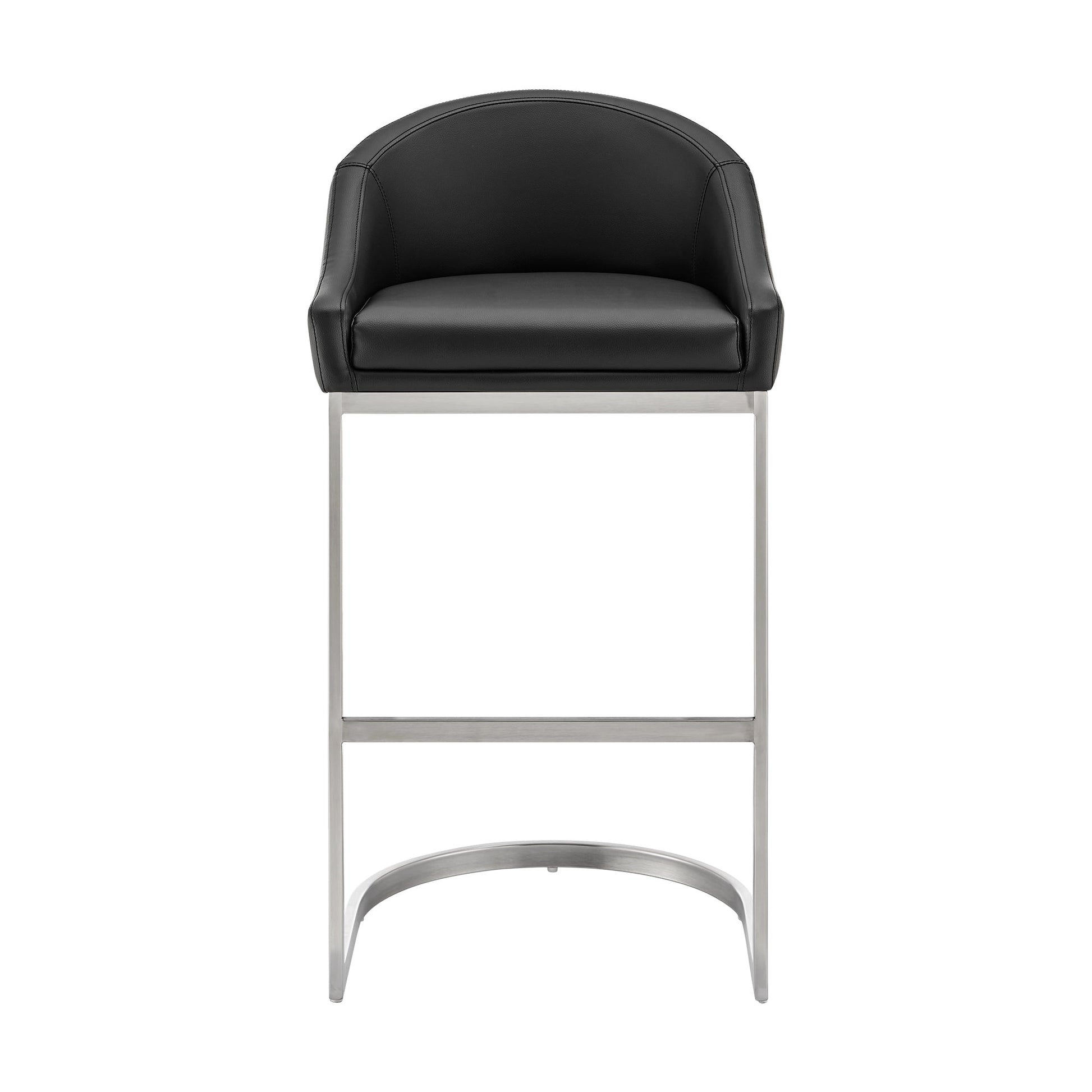 Benzara BM295454 Lina 24" Black Faux Leather Counter Stool Chair With Metal Cantilever Base