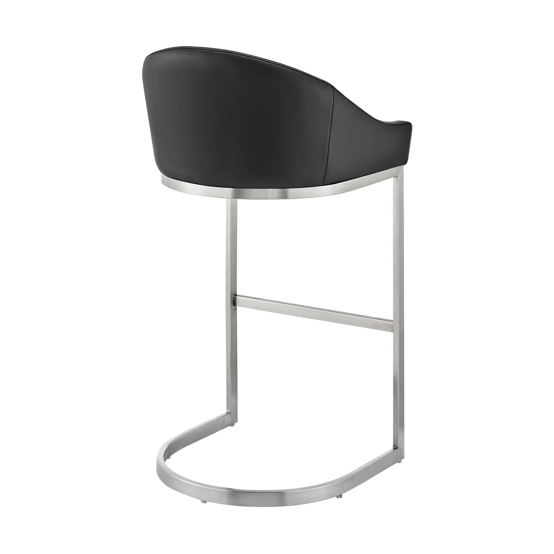 Benzara BM295454 Lina 24" Black Faux Leather Counter Stool Chair With Metal Cantilever Base