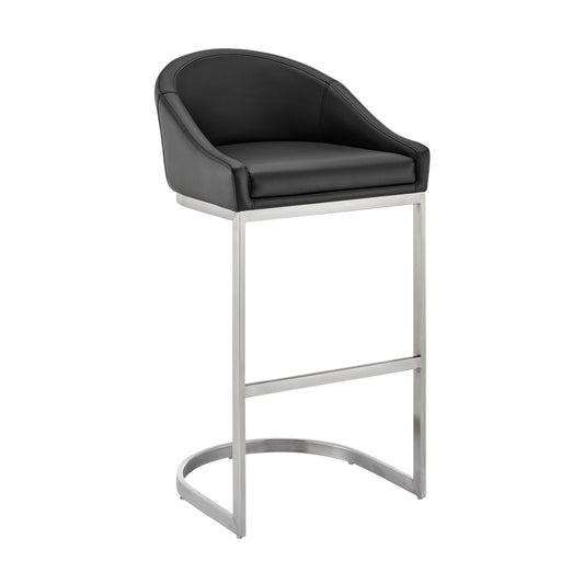 Benzara BM295454 Lina 24" Black Faux Leather Counter Stool Chair With Metal Cantilever Base