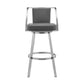 Benzara BM295455 Ovn 26" Gray Faux Leather Swivel Counter Stool With Stainless Steel Frame