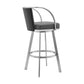 Benzara BM295455 Ovn 26" Gray Faux Leather Swivel Counter Stool With Stainless Steel Frame