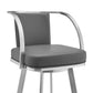 Benzara BM295455 Ovn 26" Gray Faux Leather Swivel Counter Stool With Stainless Steel Frame