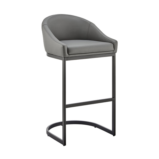 Benzara BM295460 Lina 24" Gray Faux Leather Modern Counter Stool Chair With Black Metal