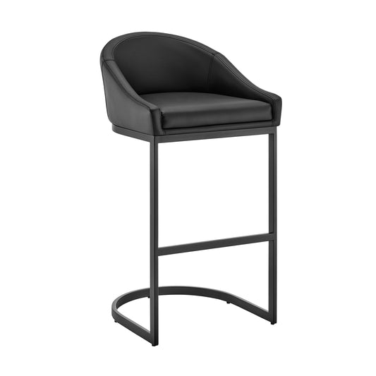 Benzara BM295462 Lina 24" Faux Leather Modern Counter Stool Chair With Black Metal Frame