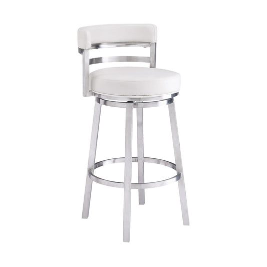 Benzara BM295472 Eva 26" White Faux Leather Padded Swivel Counter Stool Chair with Steel Base