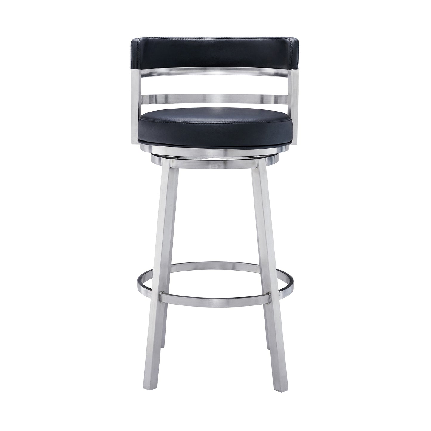 Benzara BM295474 Eva 26" Black Faux Leather Padded Swivel Counter Stool Chair with Steel Base