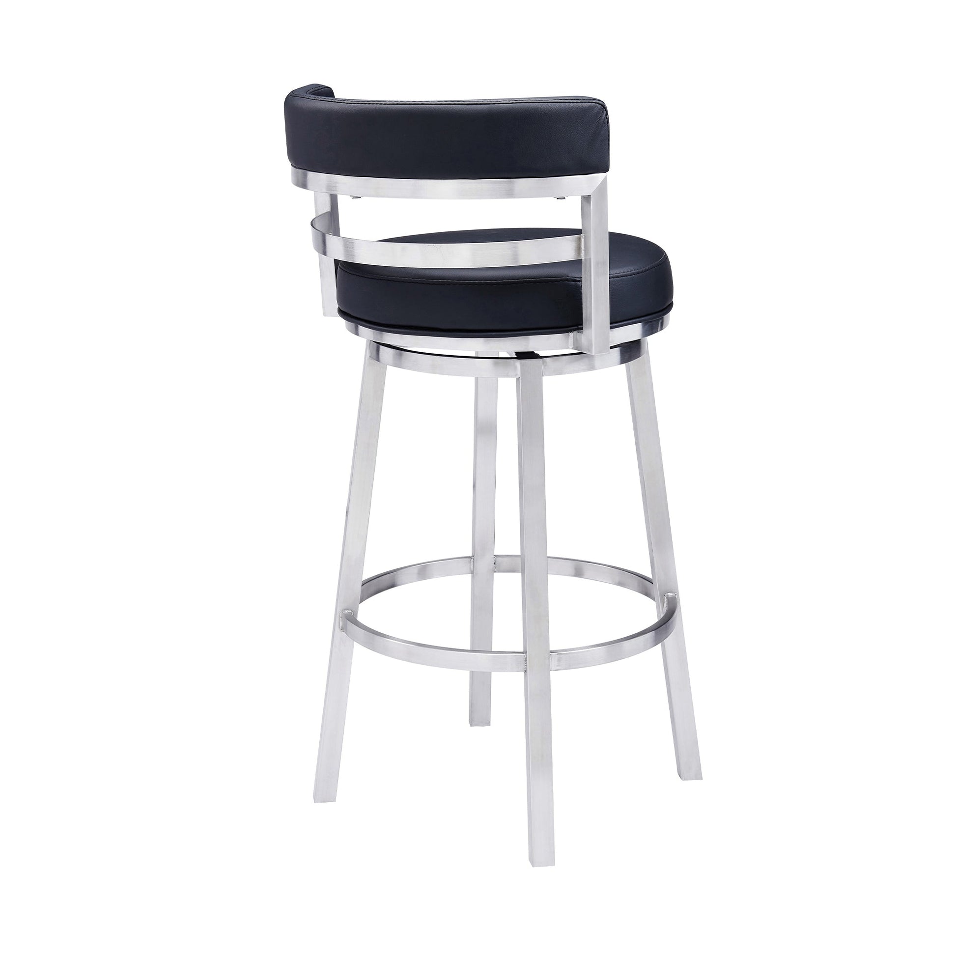 Benzara BM295474 Eva 26" Black Faux Leather Padded Swivel Counter Stool Chair with Steel Base