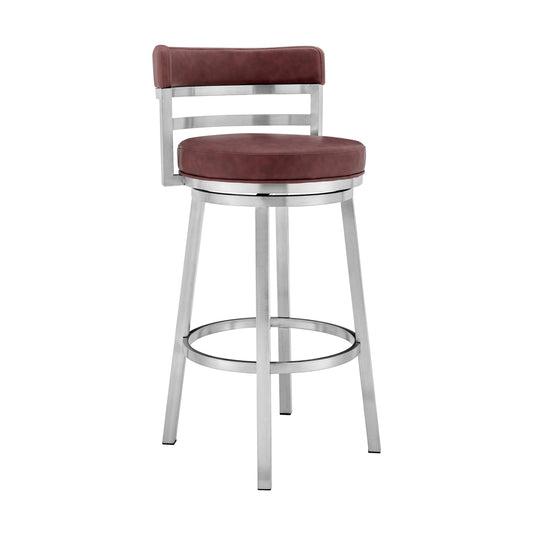 Benzara BM295476 Eva 26" Red Faux Leather Padded Swivel Counter Stool Chair with Steel Base