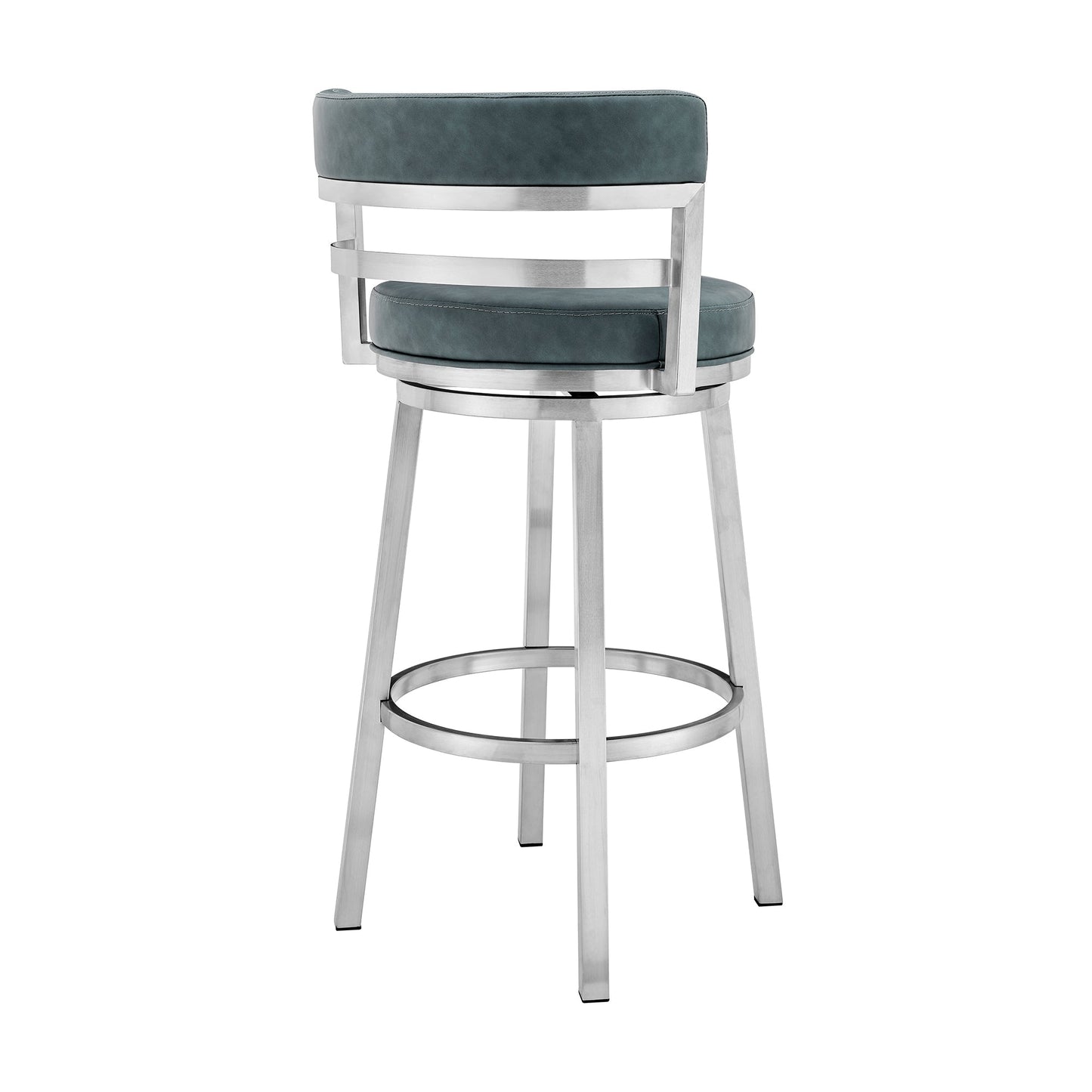 Benzara BM295478 Eva 26" Blue Faux Leather Padded Swivel Counter Stool Chair with Steel Frame