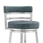 Benzara BM295478 Eva 26" Blue Faux Leather Padded Swivel Counter Stool Chair with Steel Frame