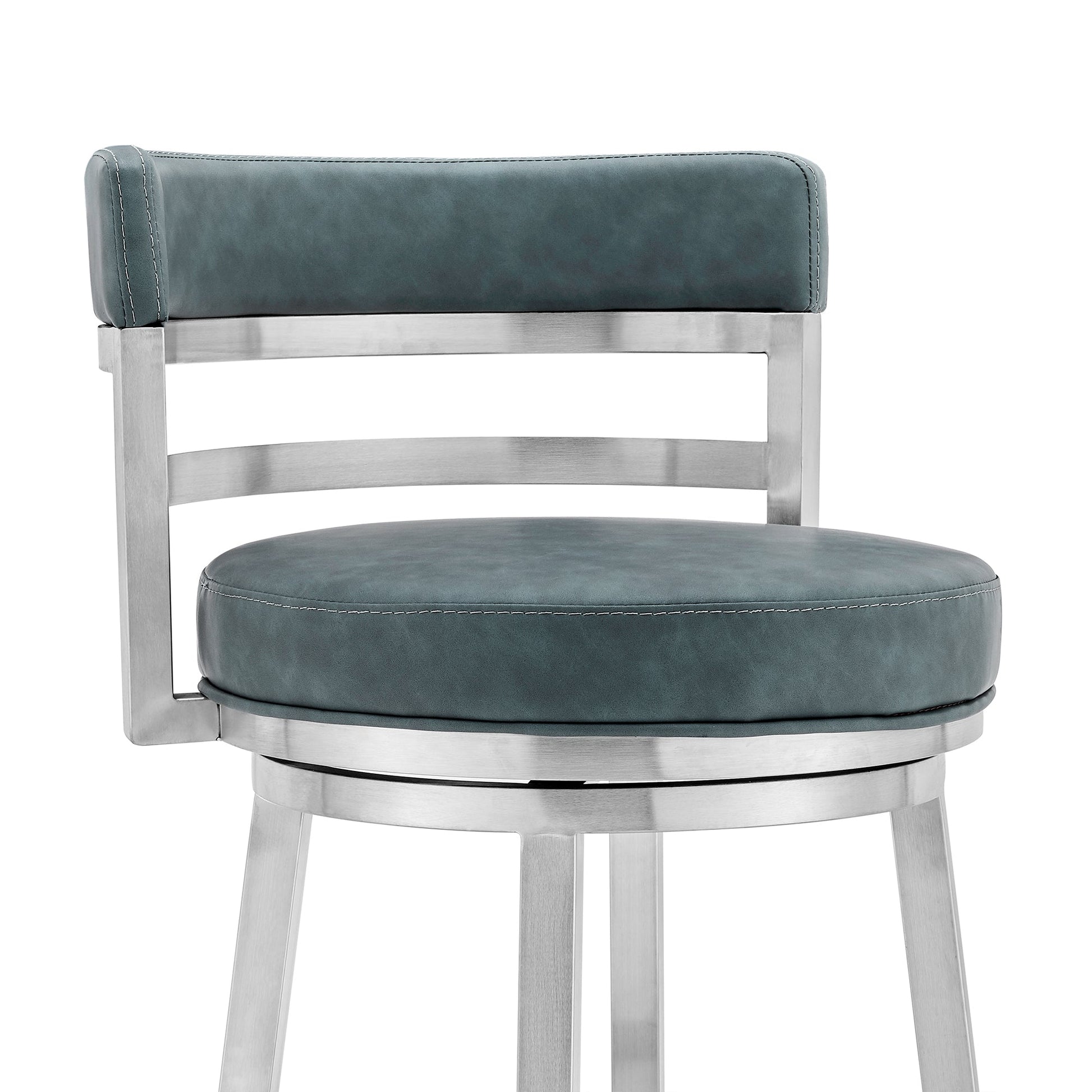 Benzara BM295478 Eva 26" Blue Faux Leather Padded Swivel Counter Stool Chair with Steel Frame