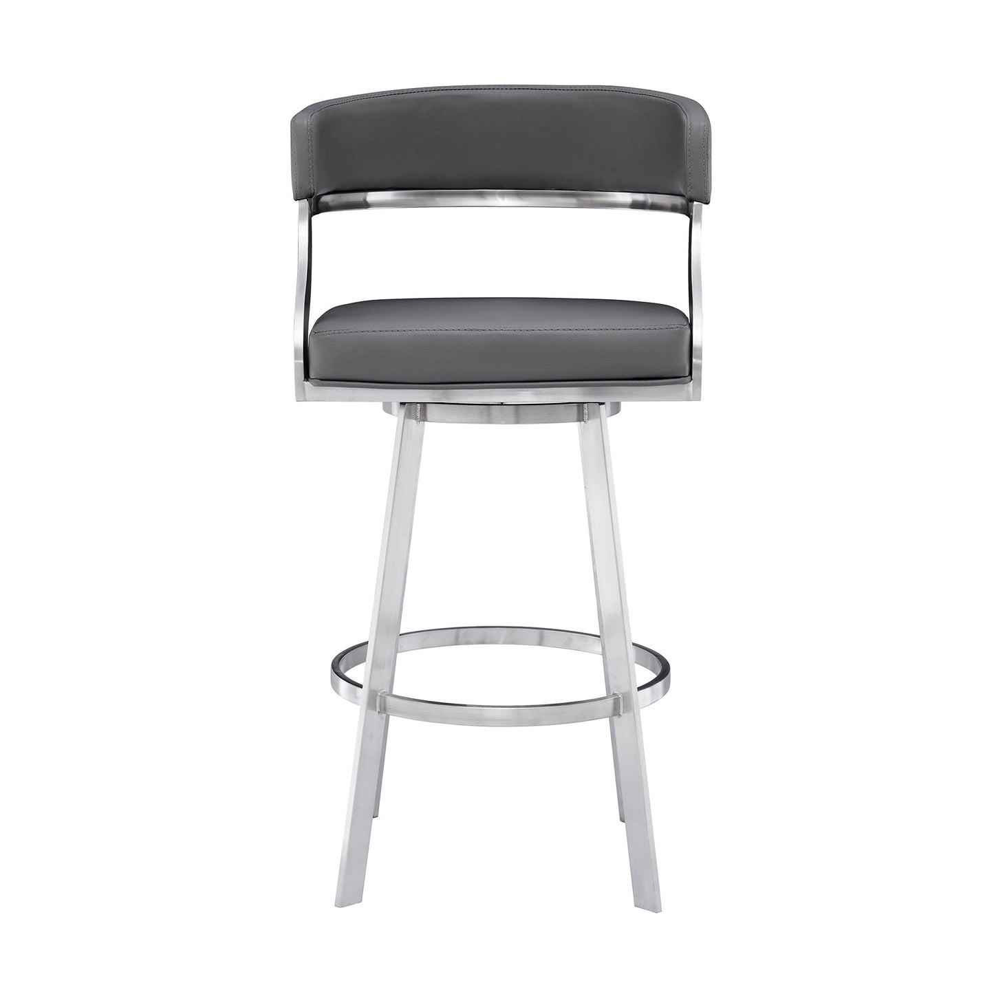 Benzara BM295480 Ava 26" Gray Faux Leather Swivel Counter Stool Chair, Open Back, Steel Frame