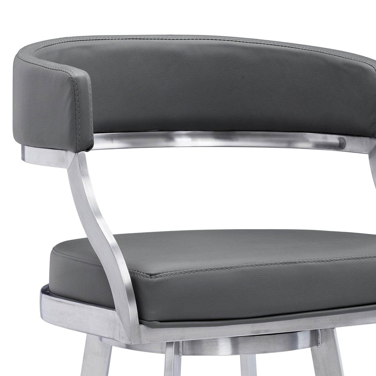 Benzara BM295480 Ava 26" Gray Faux Leather Swivel Counter Stool Chair, Open Back, Steel Frame