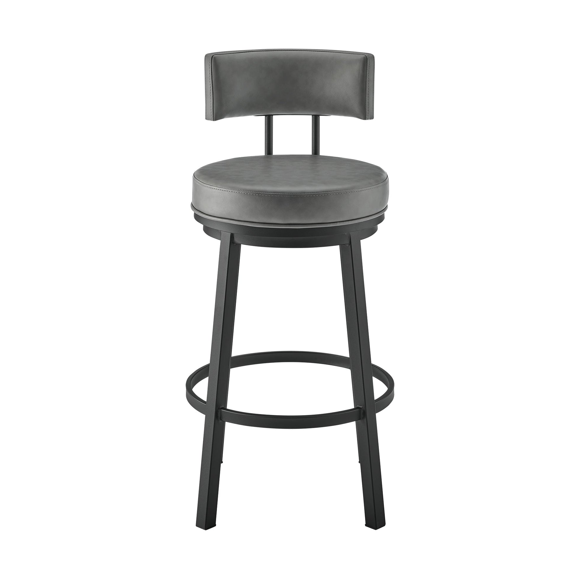 Benzara BM295490 Eleanor 26" Gray Faux Leather Seat Round Seat Swivel Counter Stool Chair