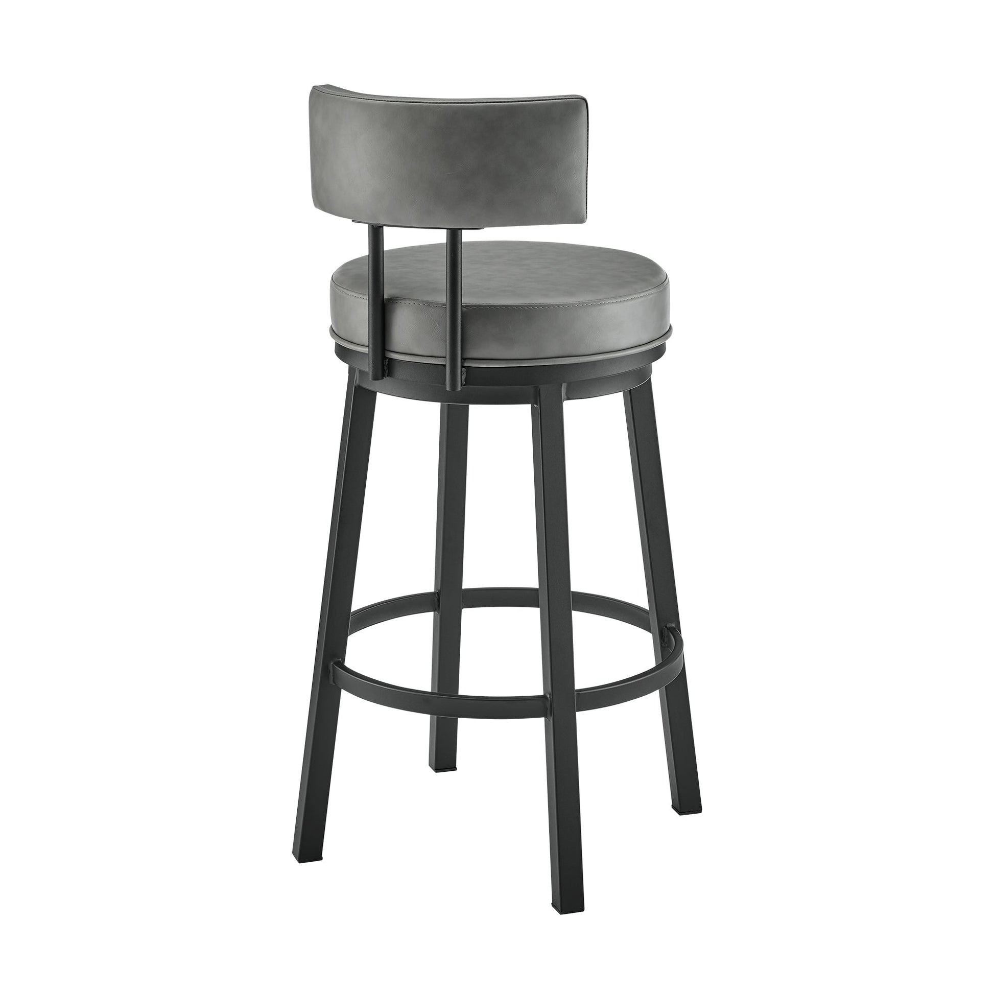 Benzara BM295490 Eleanor 26" Gray Faux Leather Seat Round Seat Swivel Counter Stool Chair