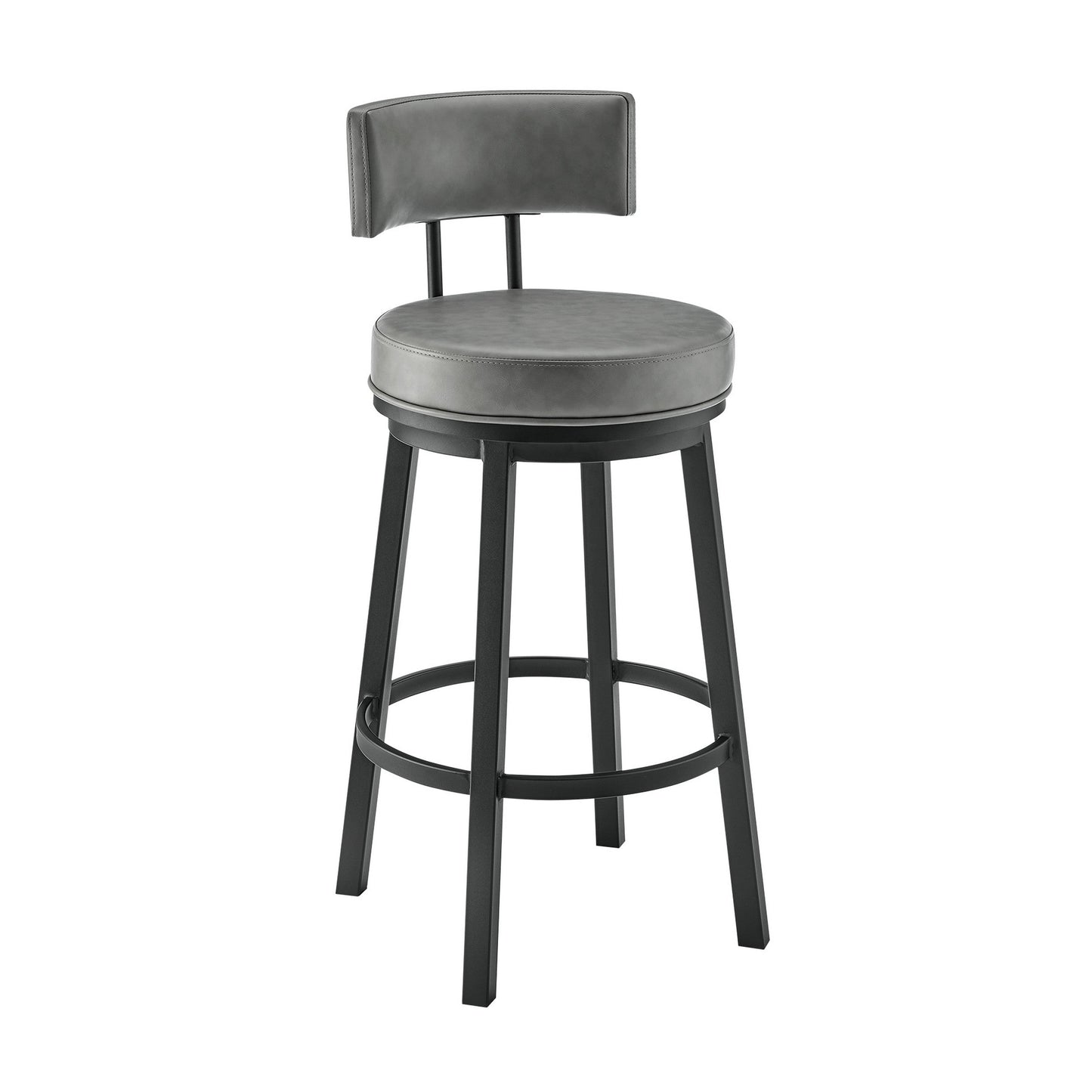 Benzara BM295490 Eleanor 26" Gray Faux Leather Seat Round Seat Swivel Counter Stool Chair