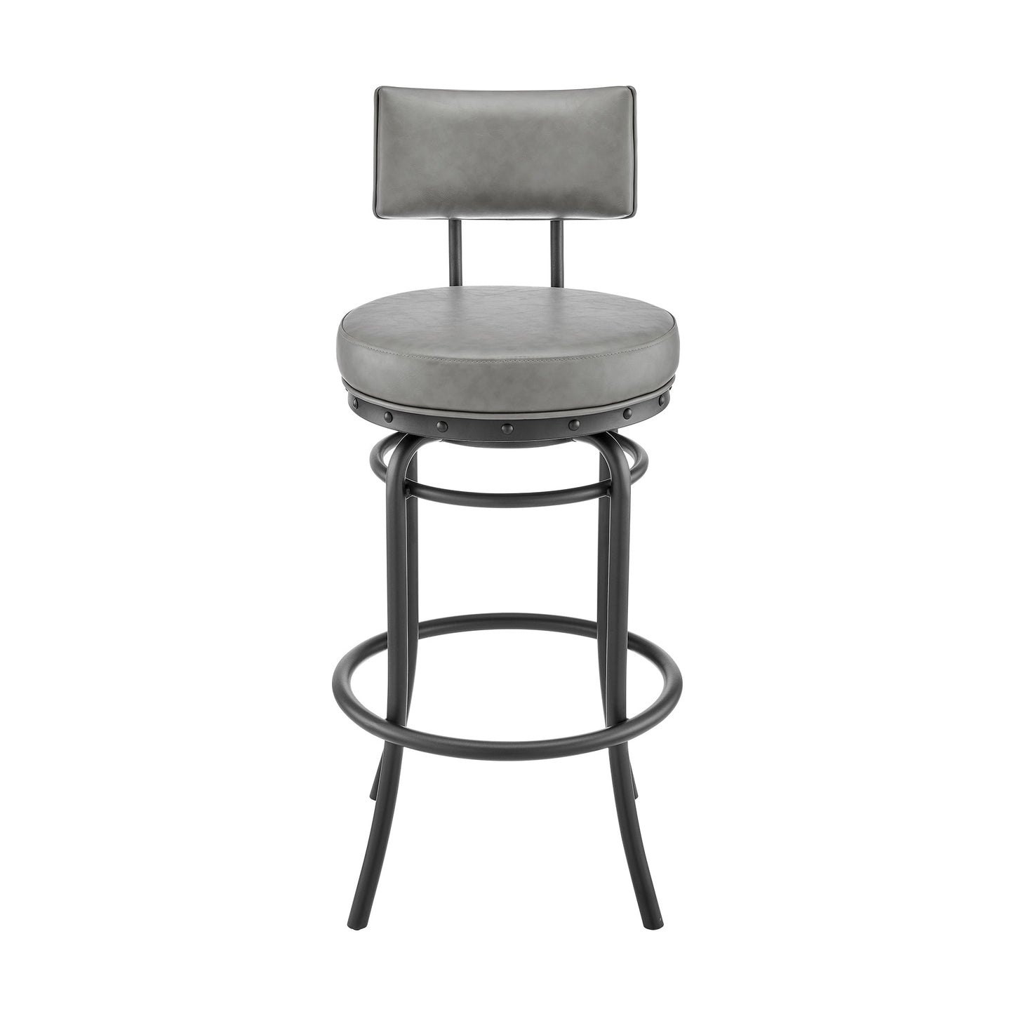 Benzara BM295496 Felicity 26" Gray Faux Leather Seat Round Seat Swivel Counter Stool Chair