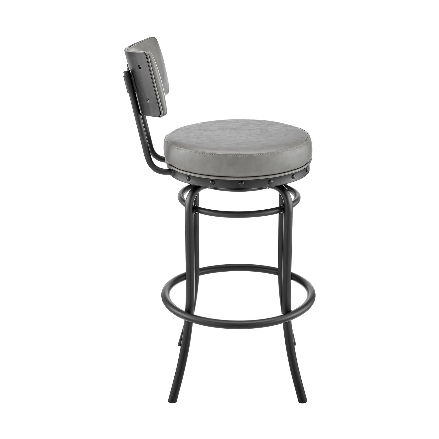 Benzara BM295496 Felicity 26" Gray Faux Leather Seat Round Seat Swivel Counter Stool Chair