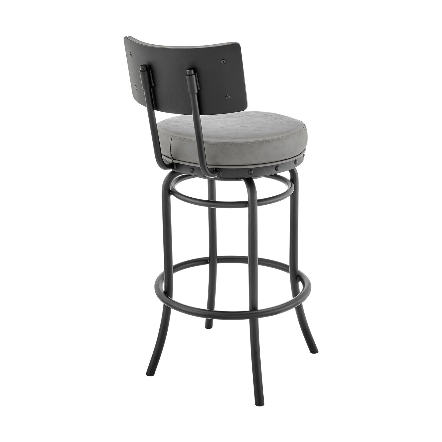 Benzara BM295496 Felicity 26" Gray Faux Leather Seat Round Seat Swivel Counter Stool Chair