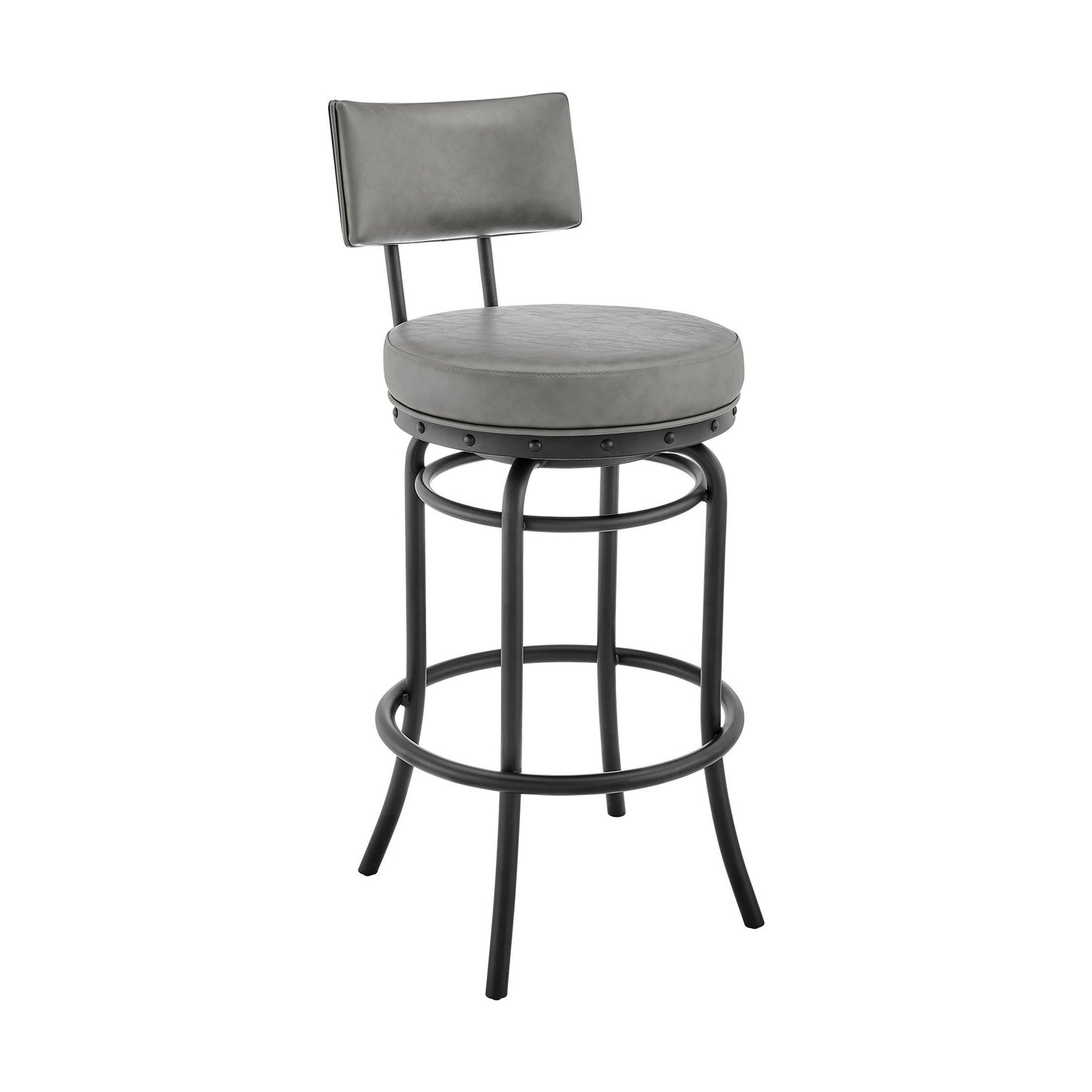 Benzara BM295496 Felicity 26" Gray Faux Leather Seat Round Seat Swivel Counter Stool Chair