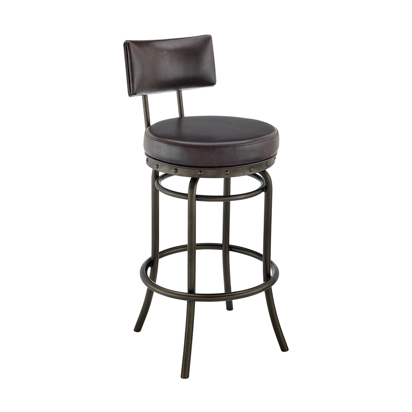 Benzara BM295498 Felicity 26" Brown Faux Leather Seat Round Seat Swivel Counter Stool Chair