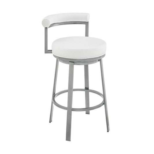 Benzara BM295508 Elysha 26" Round White Faux Leather Cushion Swivel Counter Stool Chair