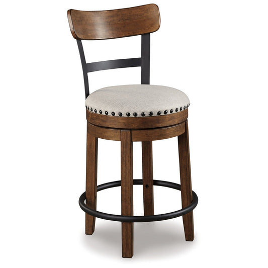 Benzara BM296511 Zane 25" Brown Wood Swivel Counter Height Stool with Round Cushioned Seat