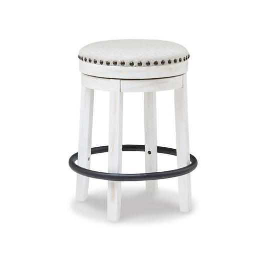 Benzara BM296569 Zane 24" White Wood Backless Swivel Counter Stool with Round White Seat