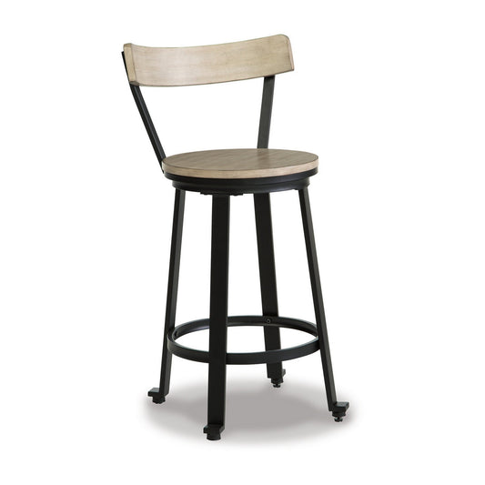 Benzara BM296597 Xan 24" Tan Swivel Counter Height Stool with Black Steel Frame, Set of 2