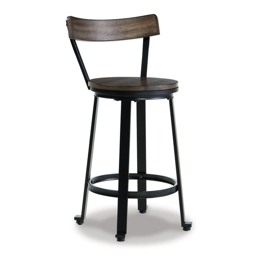 Benzara BM296598 Xan 24" Brown Swivel Counter Height Stool with Black Steel Frame, Set of 2