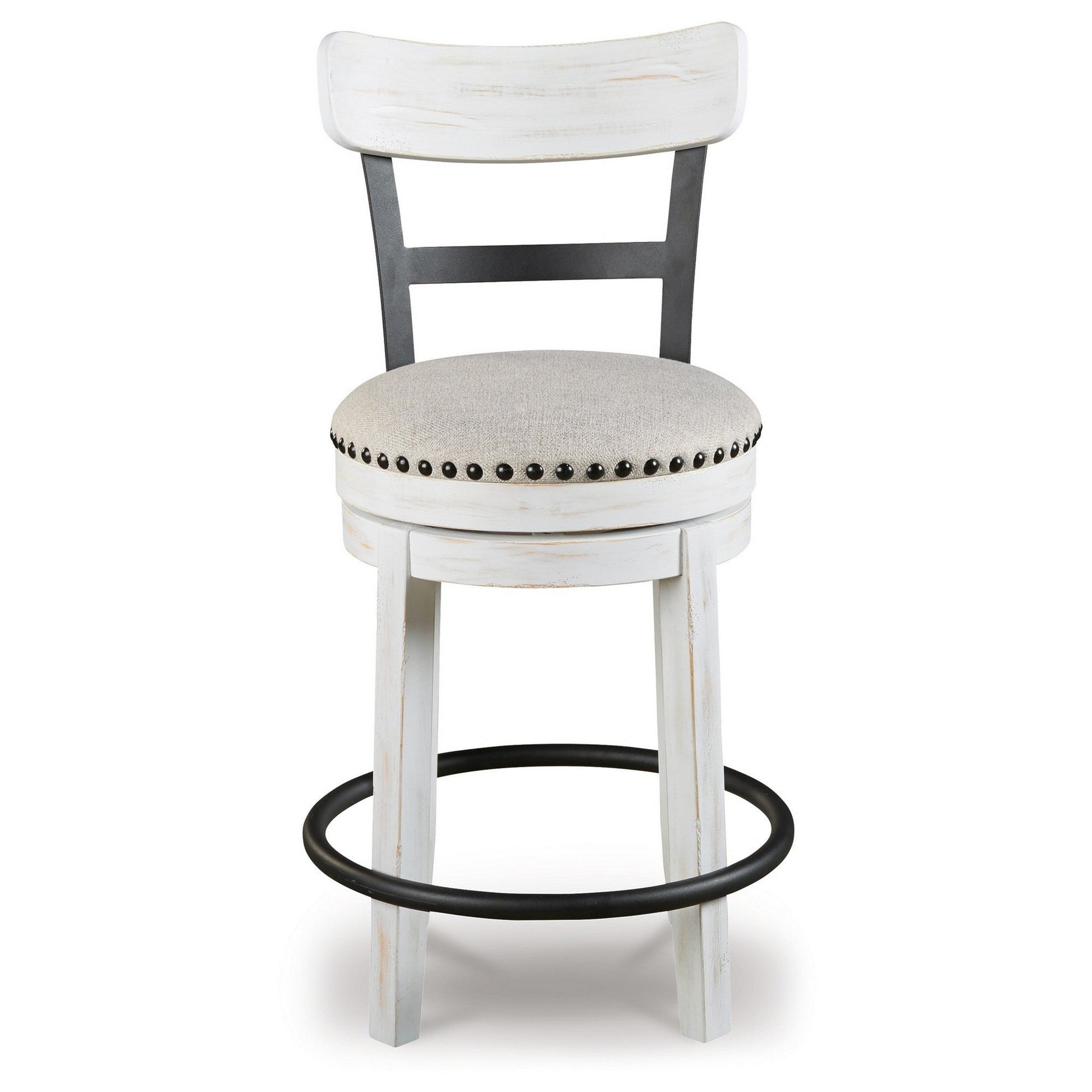 Benzara BM296616 Zane 25" White Wood Swivel Counter Height Stool with Round Cushioned Seat