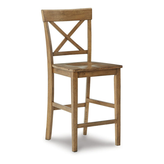 Benzara BM296619 Shya 25" Natural Brown Finish Counter Stool with Crossed Back, Set of 2