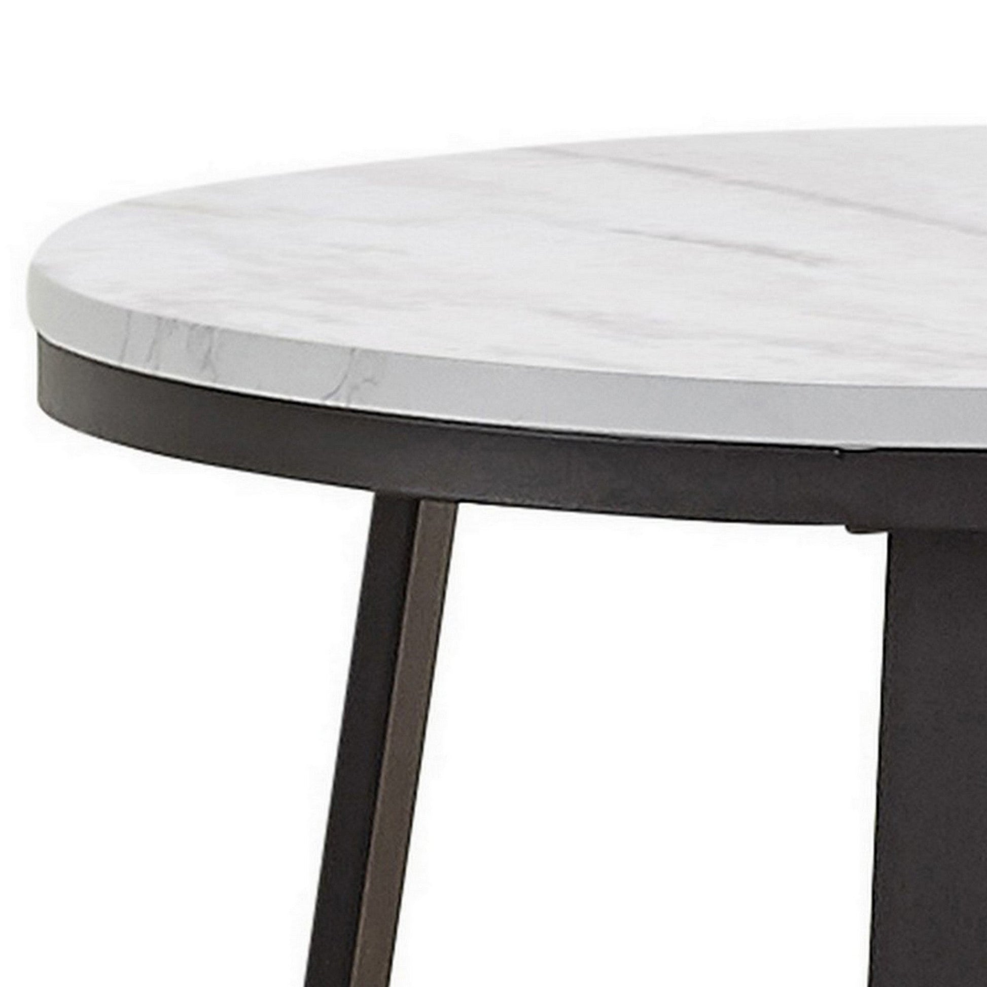 Benzara BM296634 Ara 24" Black Metal Frame End Table with Round White Faux Marble Tabletop