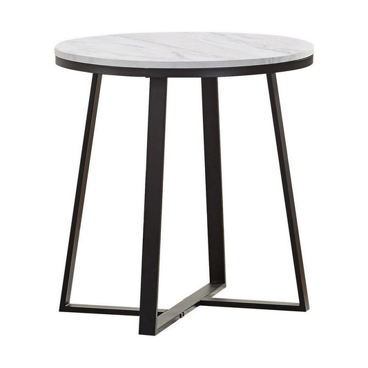 Benzara BM296634 Ara 24" Black Metal Frame End Table with Round White Faux Marble Tabletop