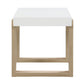 Benzara BM296636 Dot 22" Square End Table with White High Gloss Tabletop and Brown Sled Base