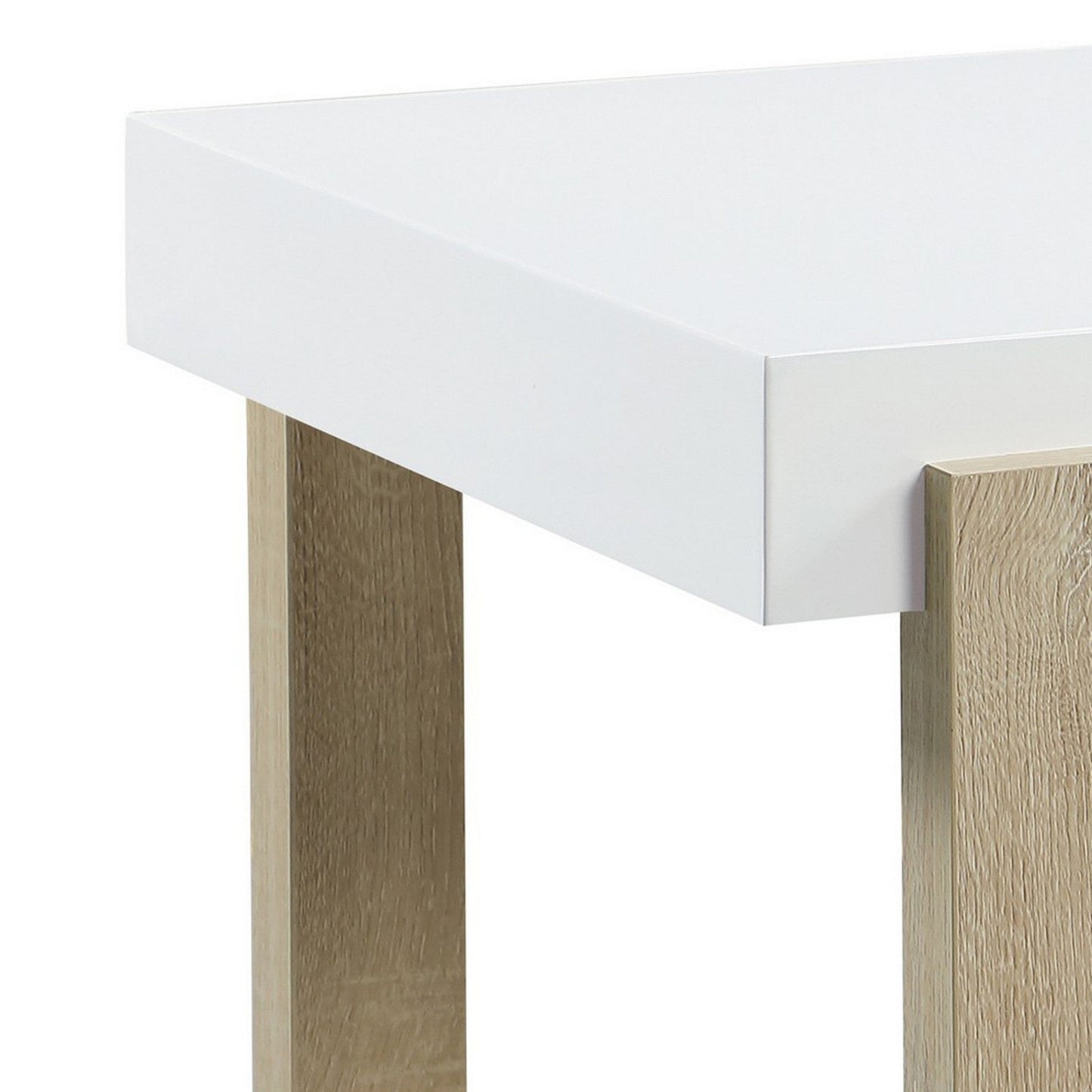 Benzara BM296636 Dot 22" Square End Table with White High Gloss Tabletop and Brown Sled Base