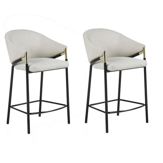 Benzara BM296781 Fil 27" Beige Linen Counter Height Stools, Set of 2, with Padded Curved Back