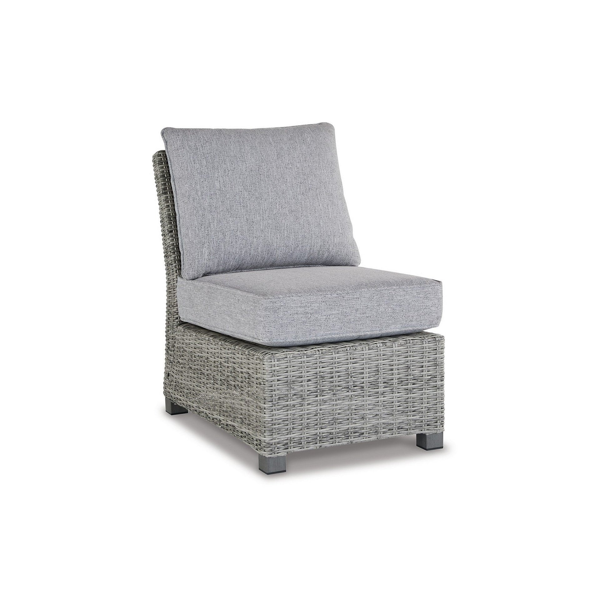 Benzara BM296963 24" Outdoor Accent Chair with Gray Cushions and All-Weather Resin Wicker