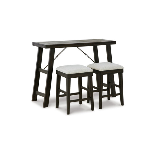 Benzara BM296967 Fily 48" 3-Piece Counter Table Set with 2 Stools and Gray Polyester Fabric