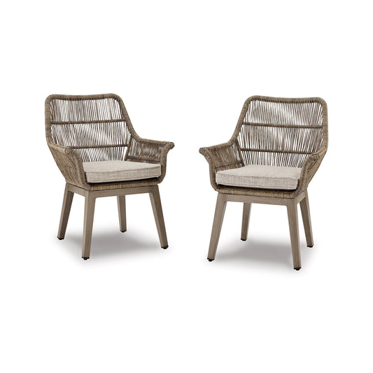 Benzara BM297013 Rune 27" Beige Outdoor Wicker Woven Armchair, Set of 2, with Aluminum Frame