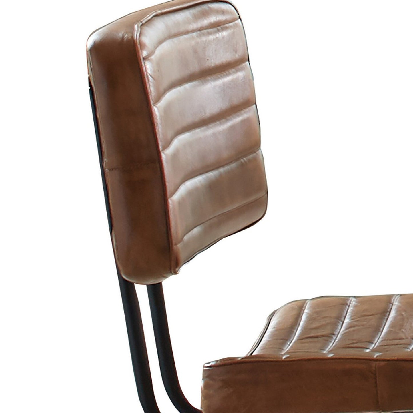 Benzara BM297144 Mia 18" Side Chair with Dyed Brown Leather and Vertical Tufting, Set of 2