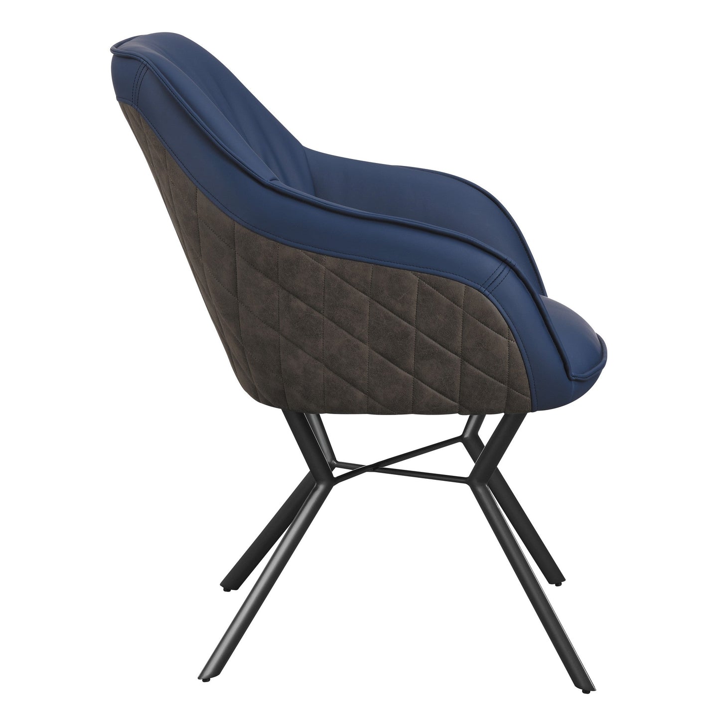 Benzara BM297168 24" Side Chair with Navy Blue Vegan Faux Leather and Metal Legs, Set of 2