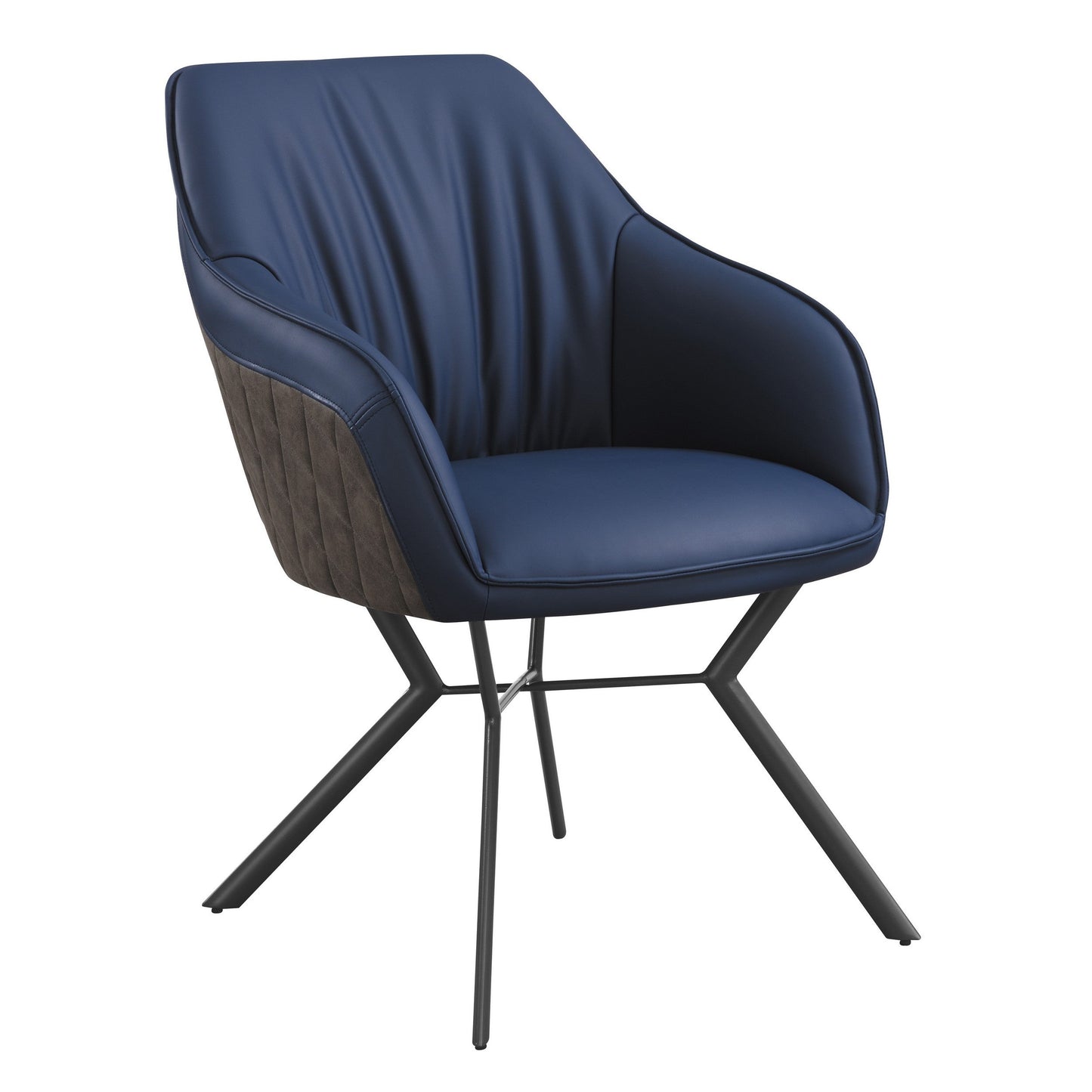 Benzara BM297168 24" Side Chair with Navy Blue Vegan Faux Leather and Metal Legs, Set of 2